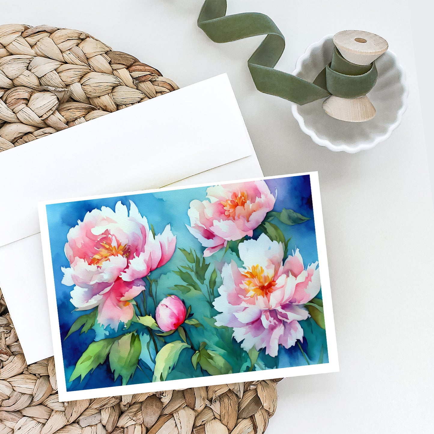 Peonies in Watercolor Greeting Cards Pack of 8
