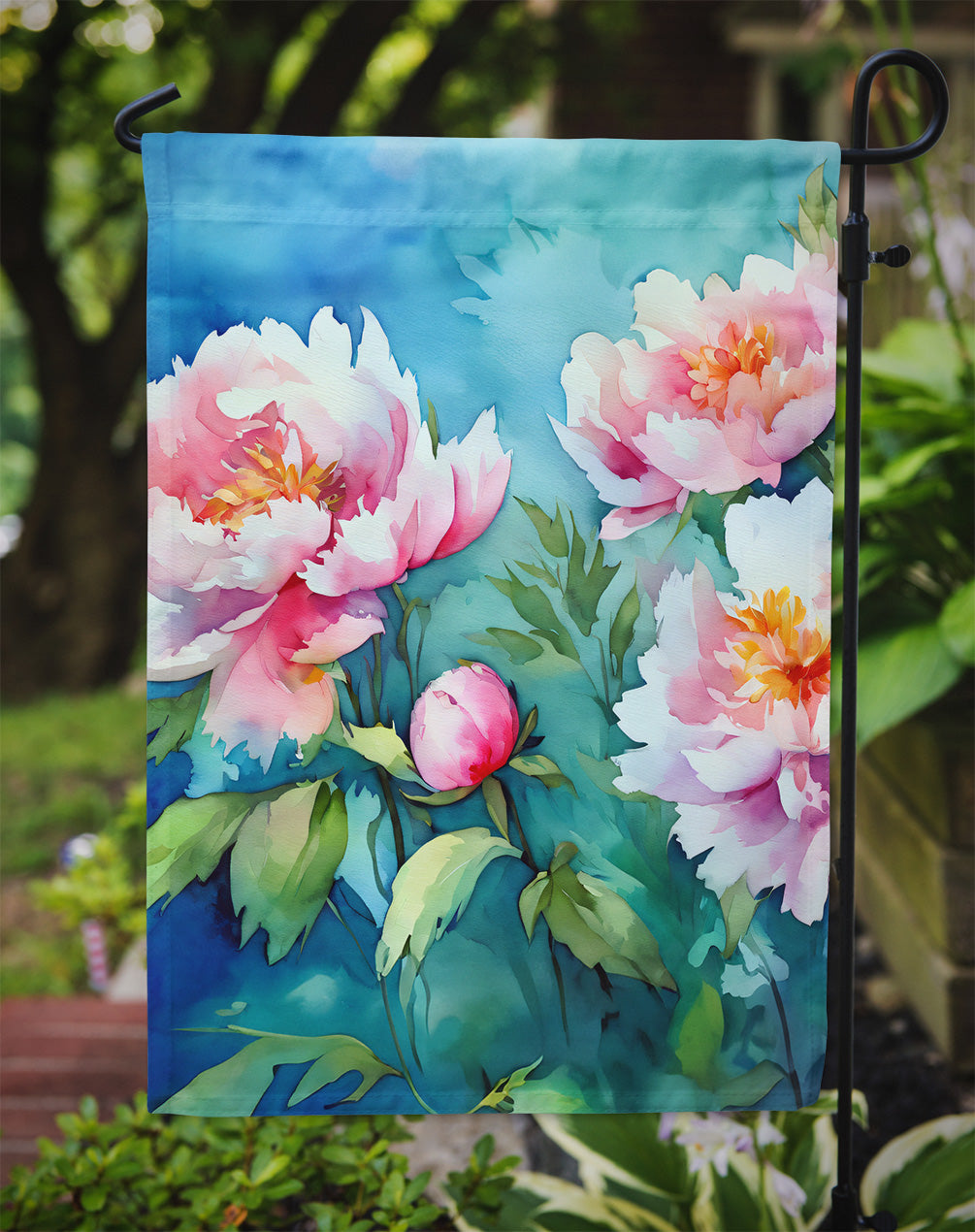 Peonies in Watercolor Garden Flag