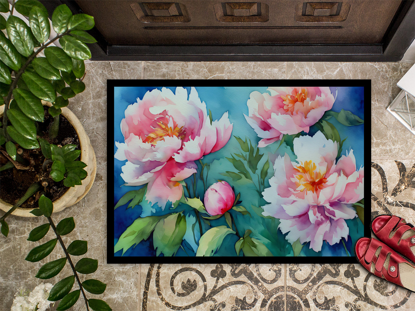 Peonies in Watercolor Doormat