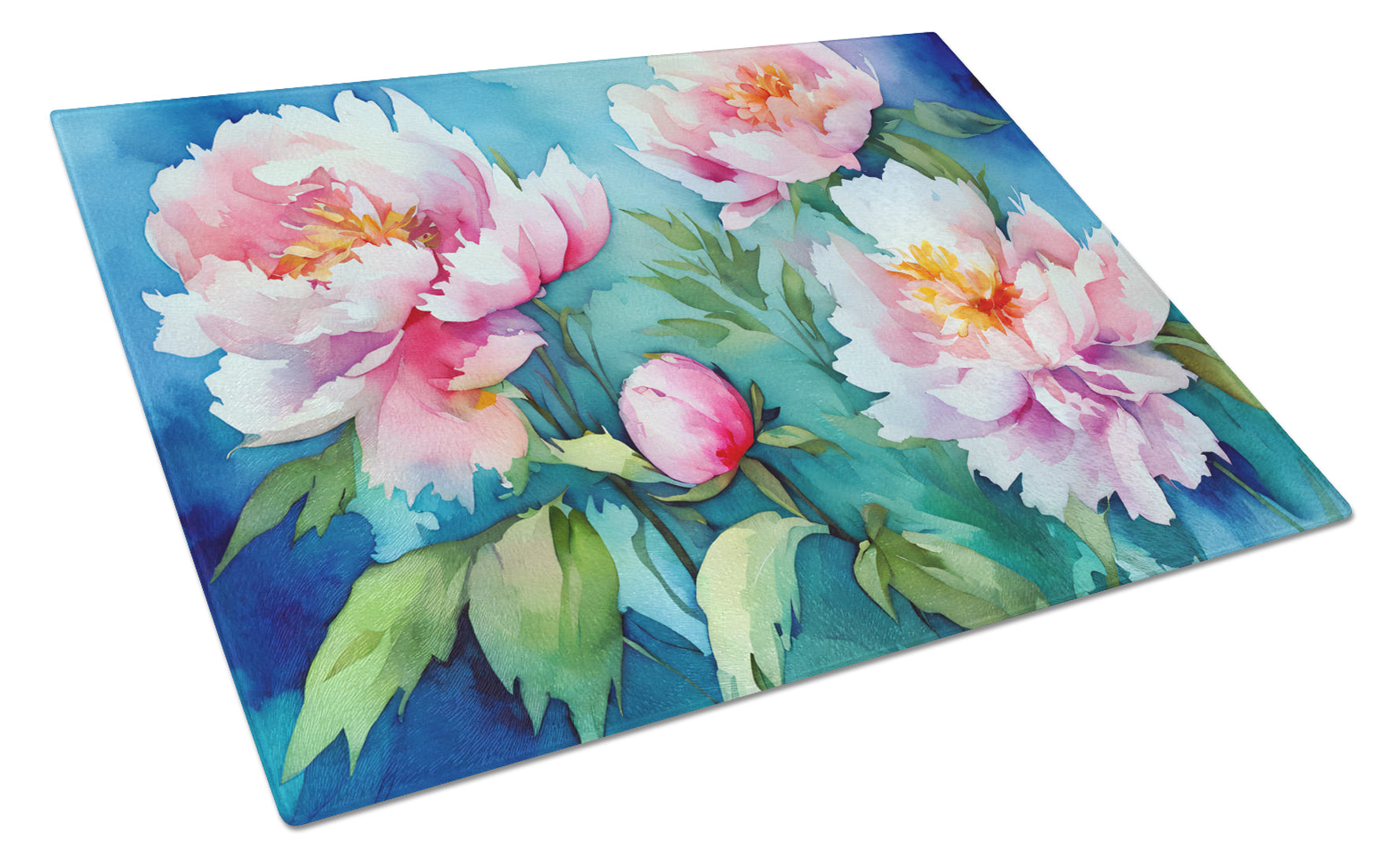 Buy this Peonies in Watercolor Glass Cutting Board