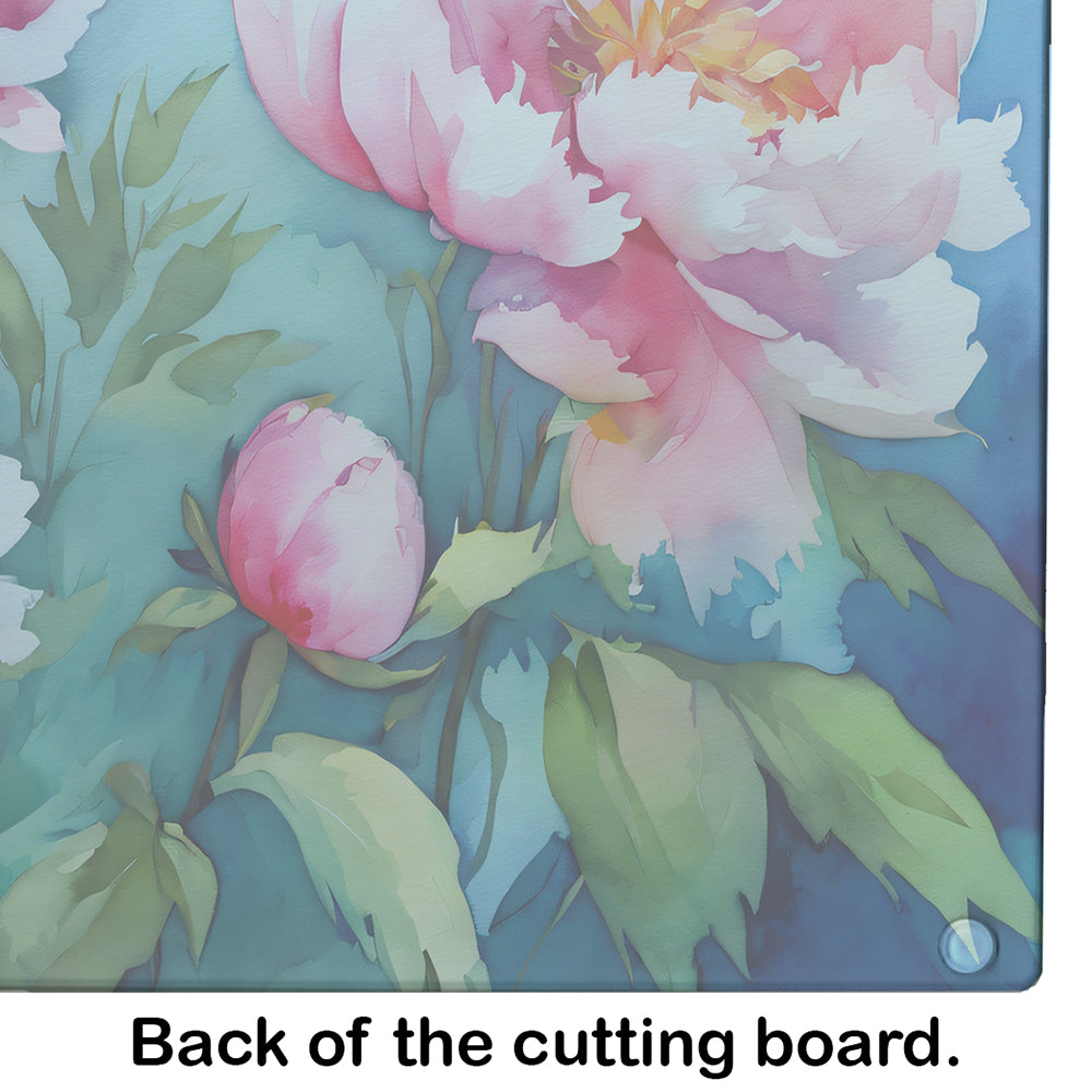 Peonies in Watercolor Glass Cutting Board