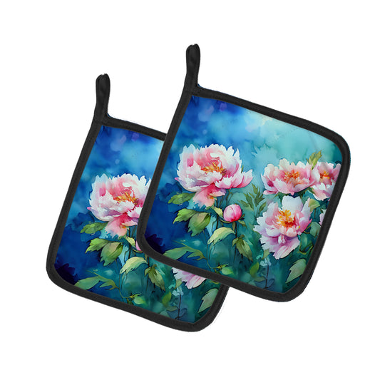 Buy this Peonies in Watercolor Pair of Pot Holders