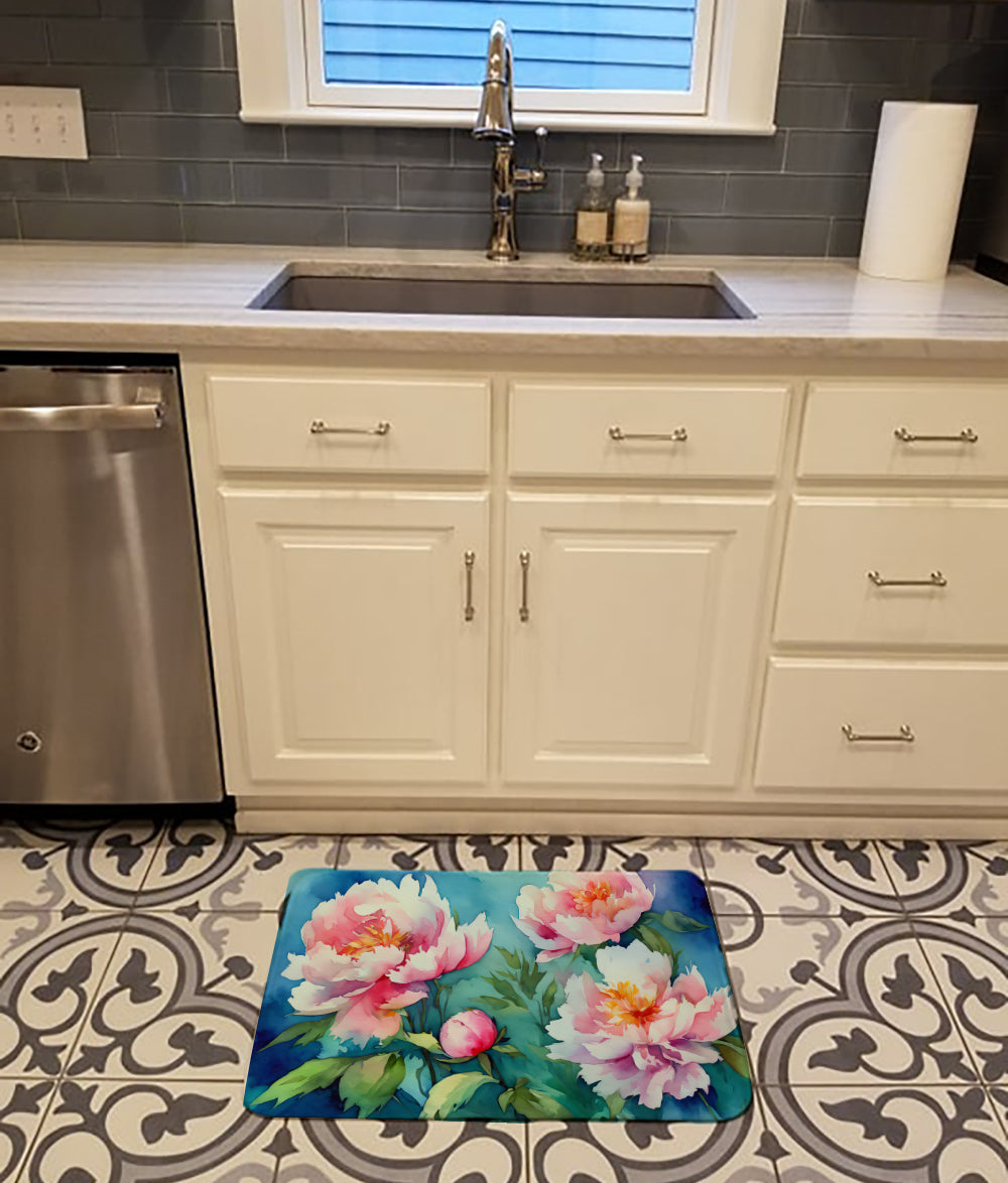 Peonies in Watercolor Memory Foam Kitchen Mat