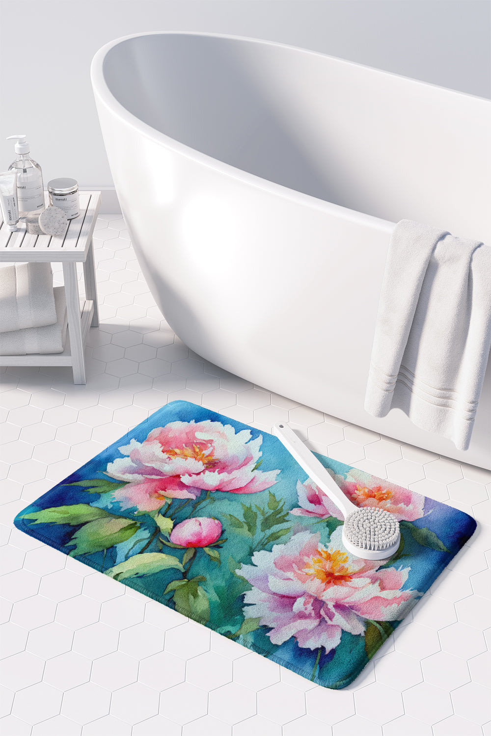 Peonies in Watercolor Memory Foam Kitchen Mat