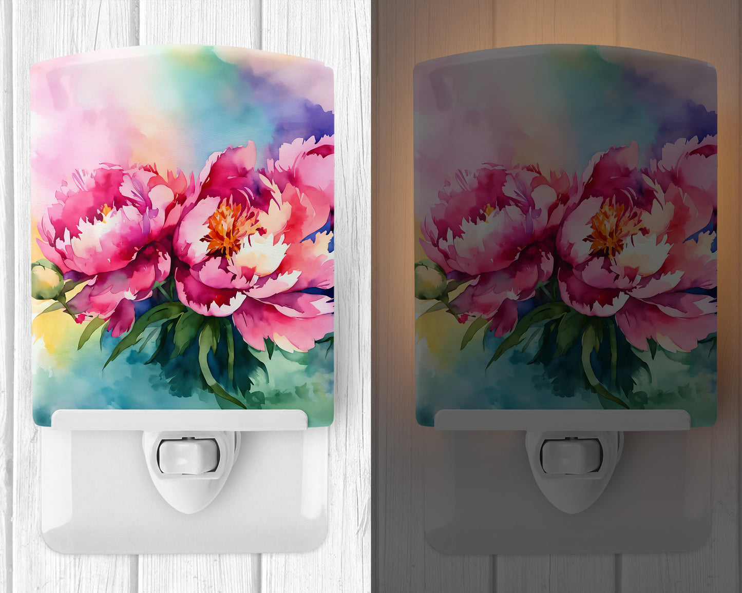 Peonies in Watercolor Ceramic Night Light