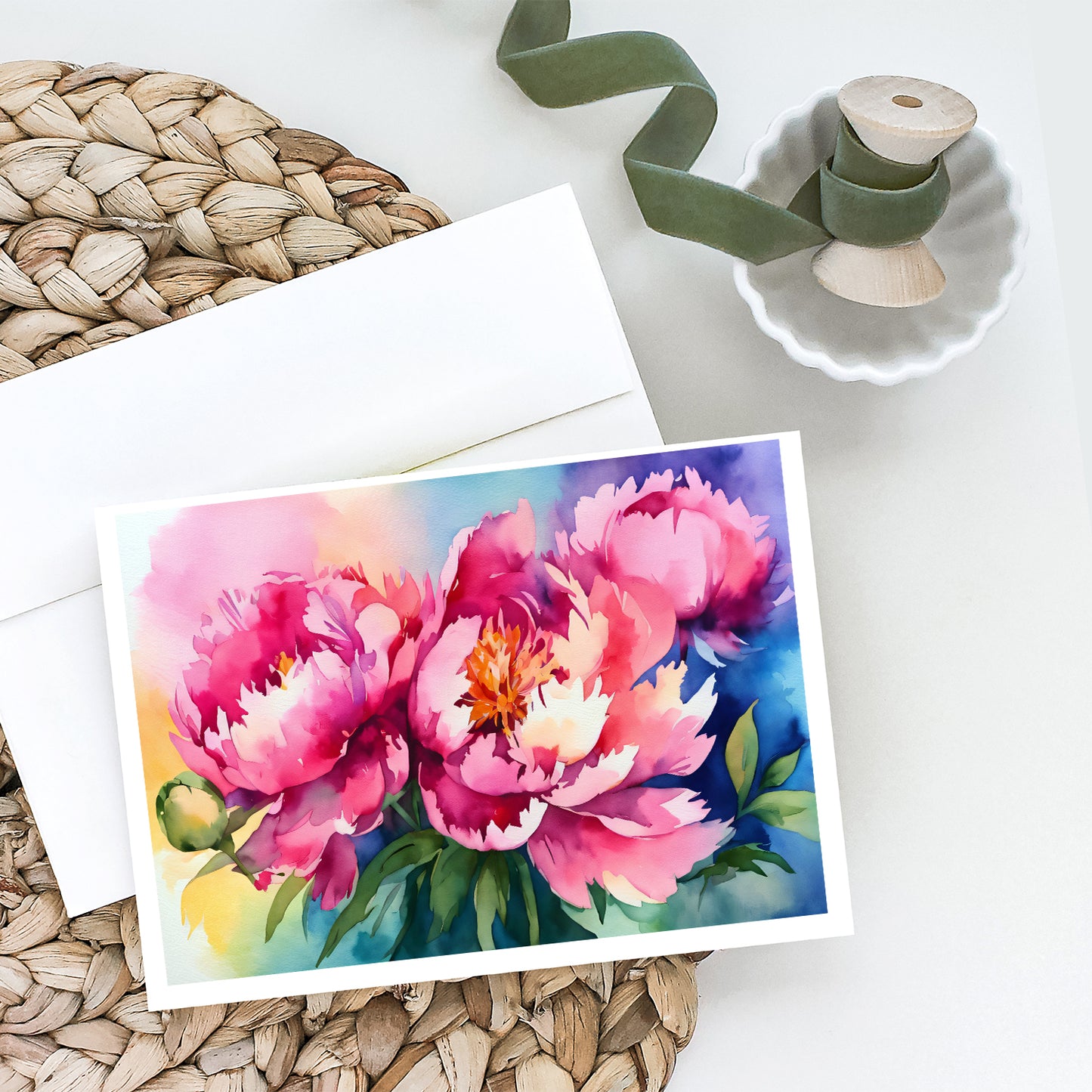 Peonies in Watercolor Greeting Cards Pack of 8