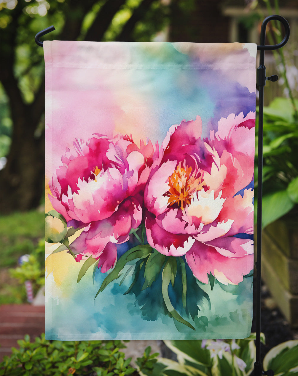Peonies in Watercolor Garden Flag