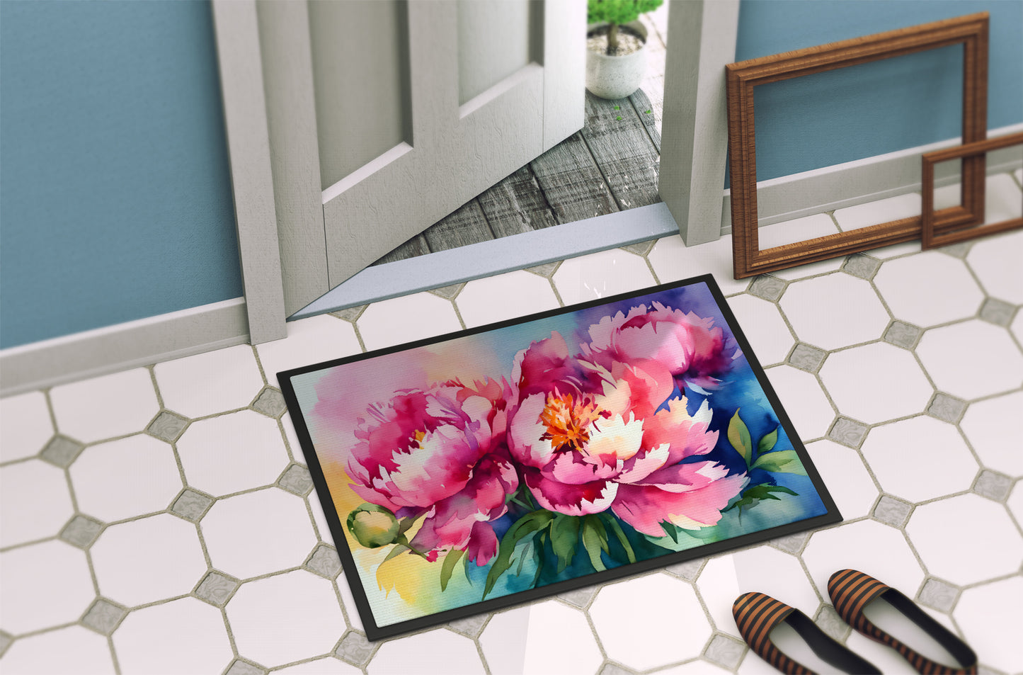 Peonies in Watercolor Doormat