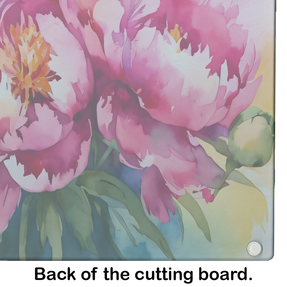 Peonies in Watercolor Glass Cutting Board