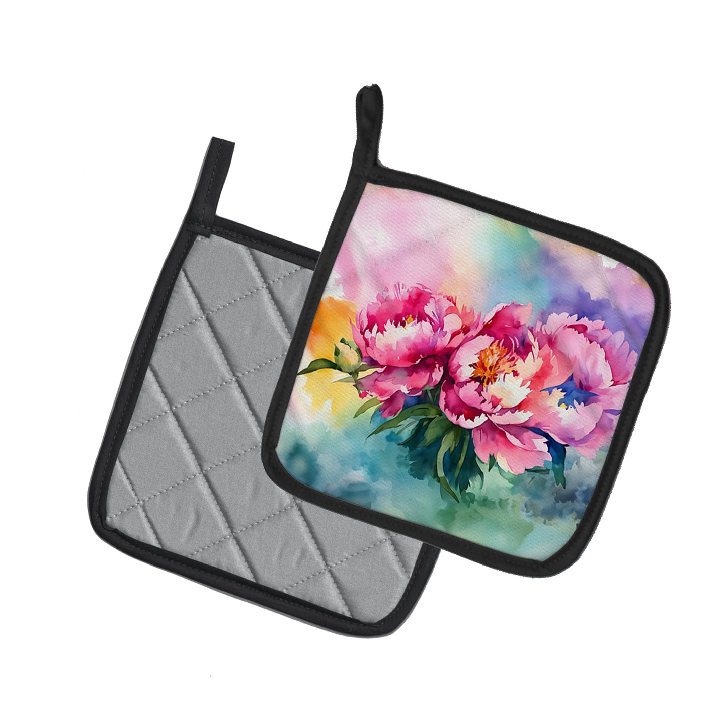 Peonies in Watercolor Pair of Pot Holders