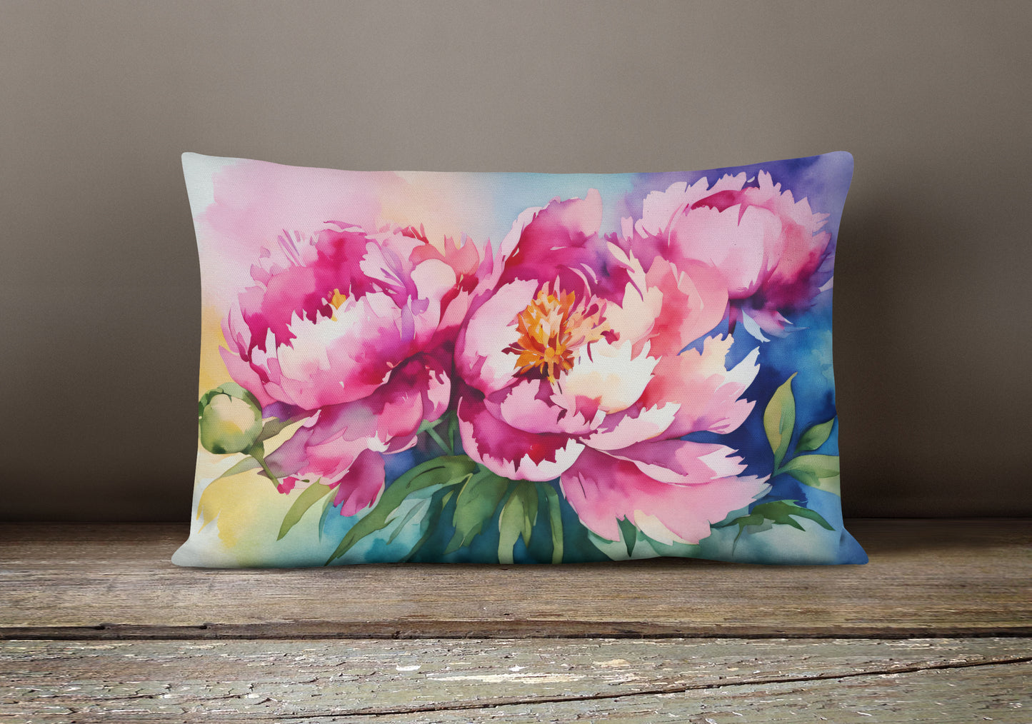 Peonies in Watercolor Throw Pillow