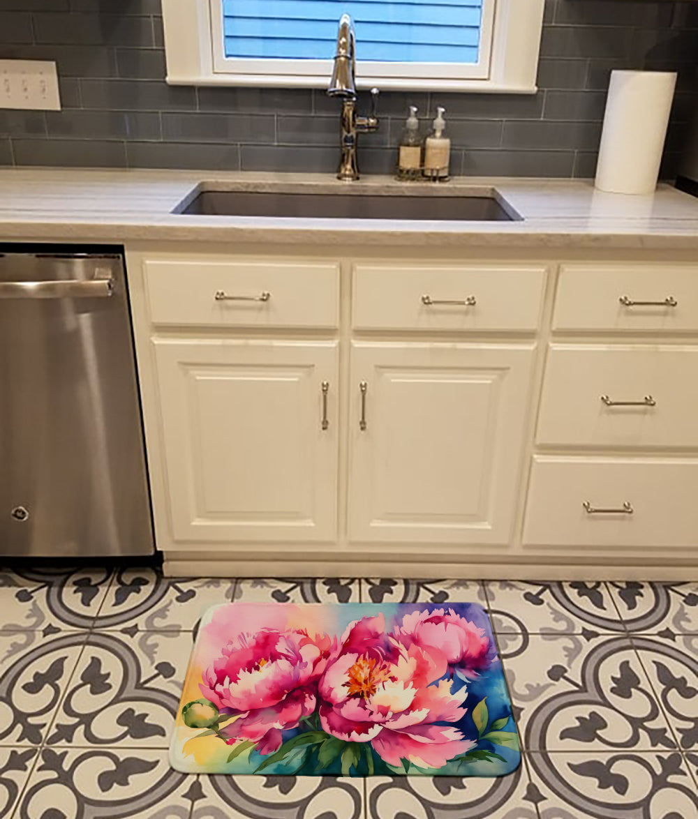 Peonies in Watercolor Memory Foam Kitchen Mat