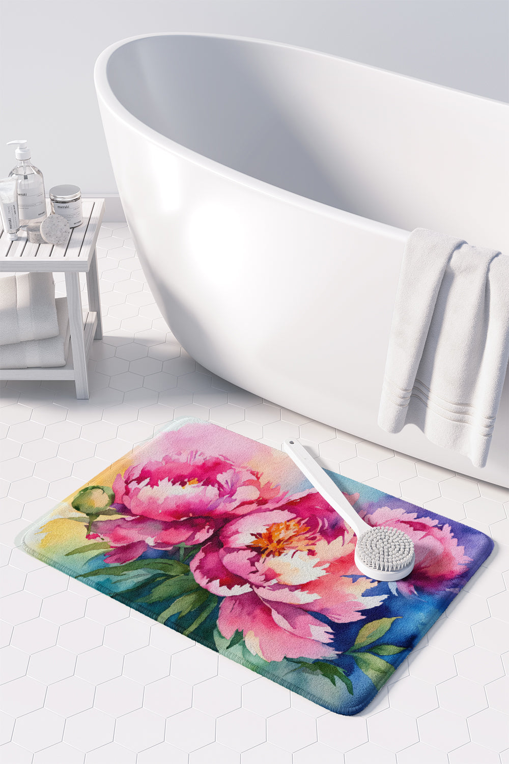 Peonies in Watercolor Memory Foam Kitchen Mat