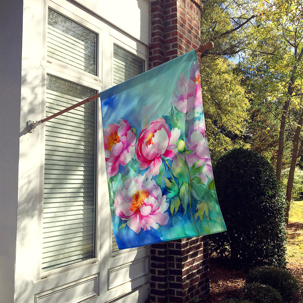 Peonies in Watercolor House Flag