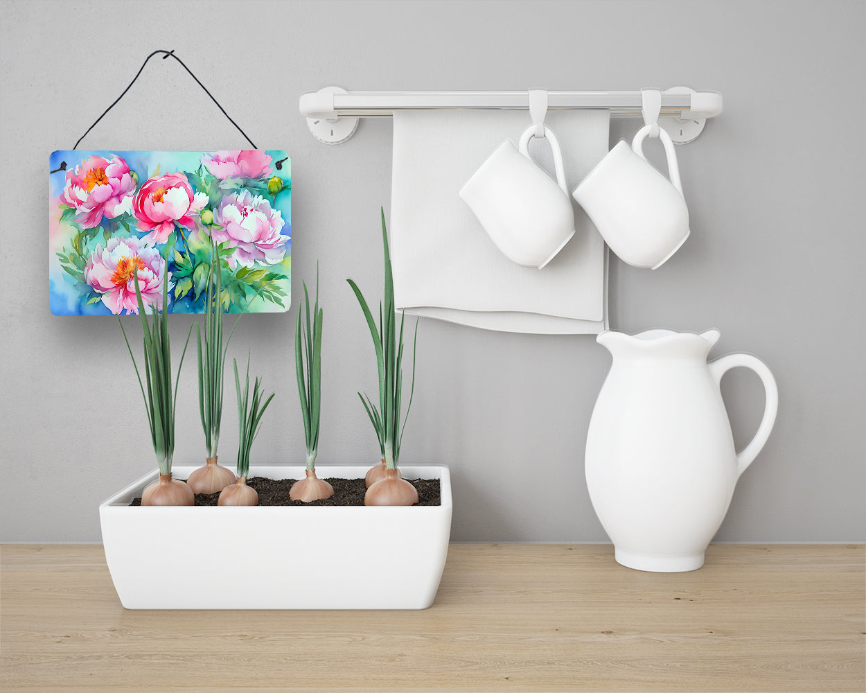 Peonies in Watercolor Wall or Door Hanging Prints