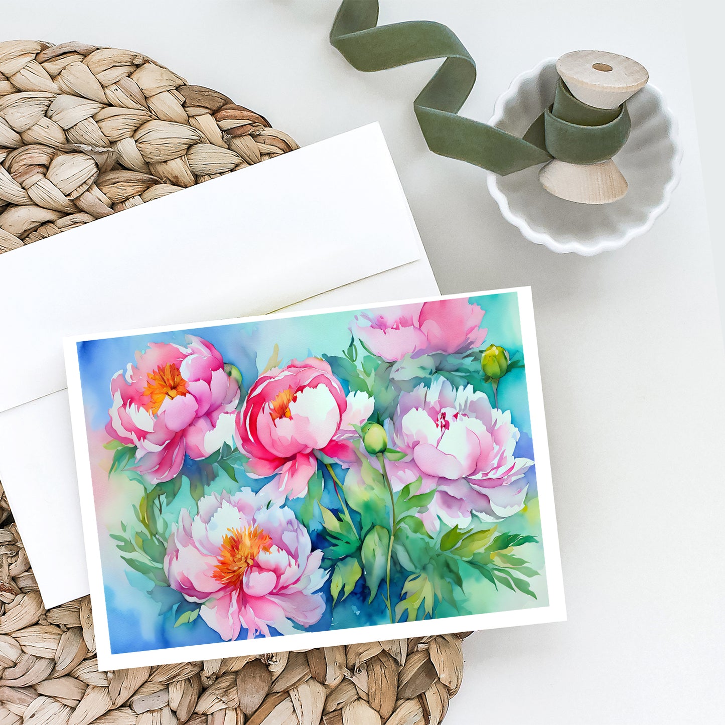 Peonies in Watercolor Greeting Cards Pack of 8