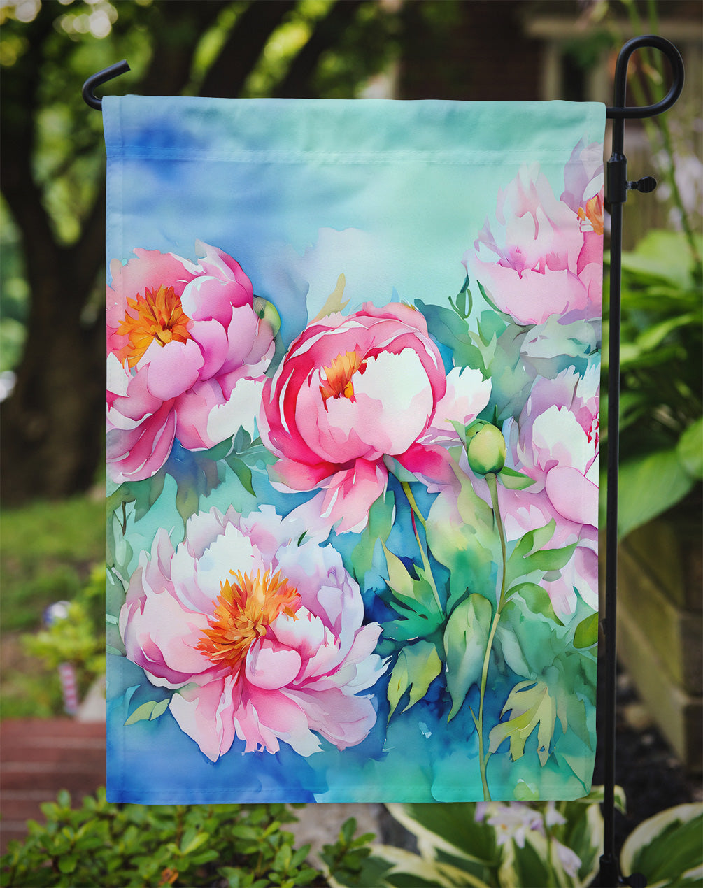 Peonies in Watercolor Garden Flag