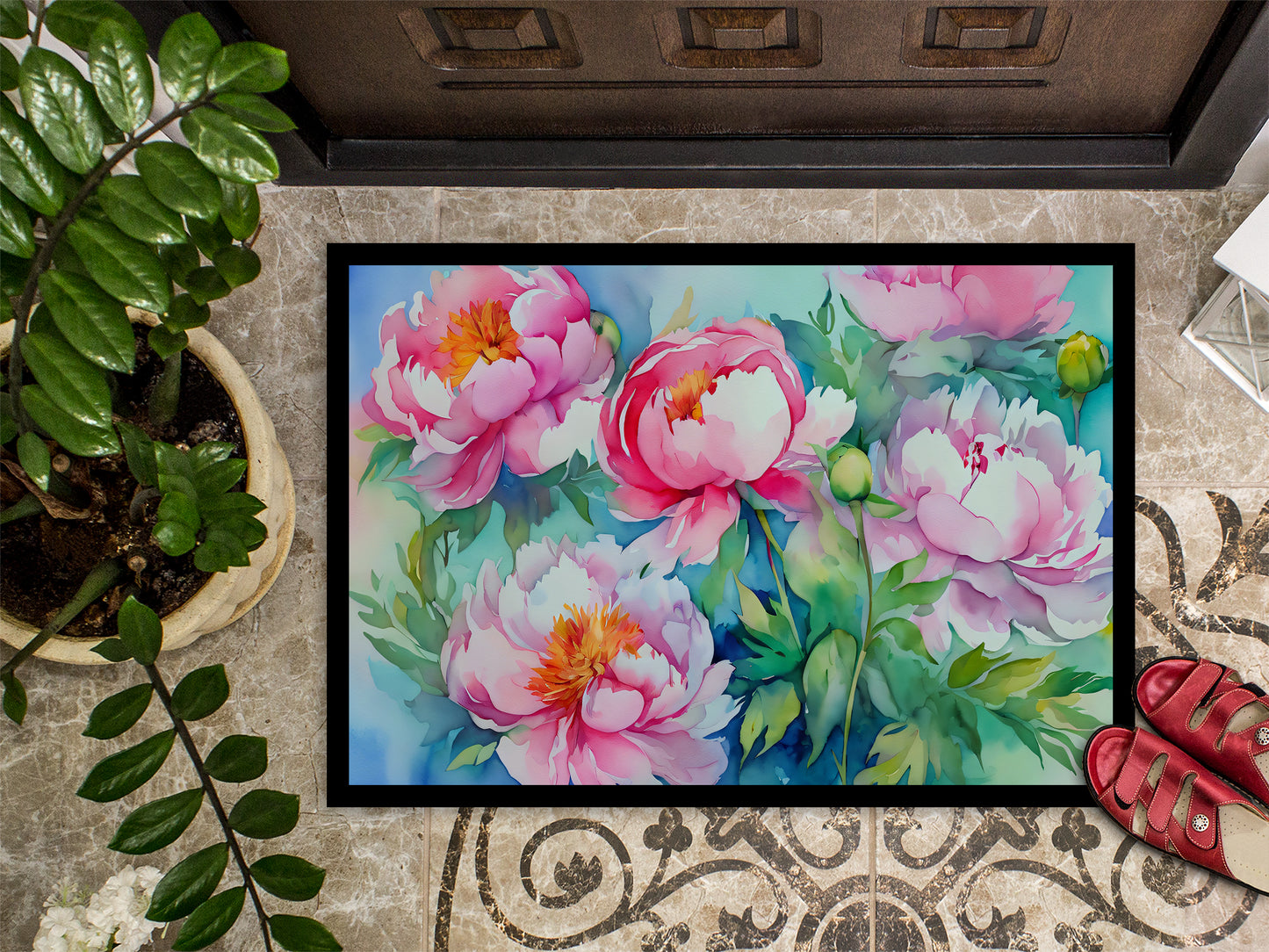 Peonies in Watercolor Doormat