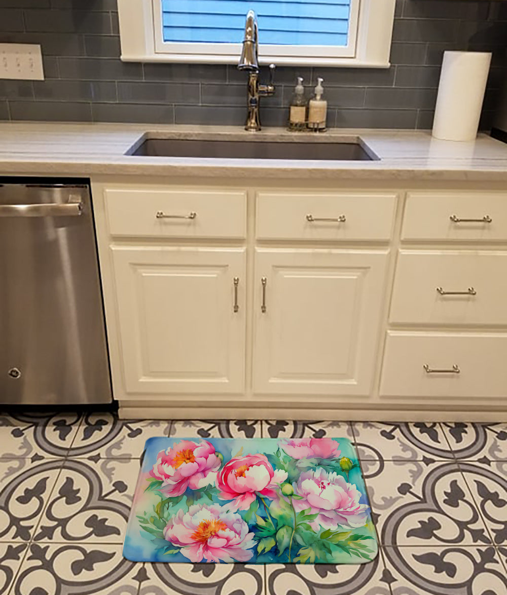 Peonies in Watercolor Memory Foam Kitchen Mat