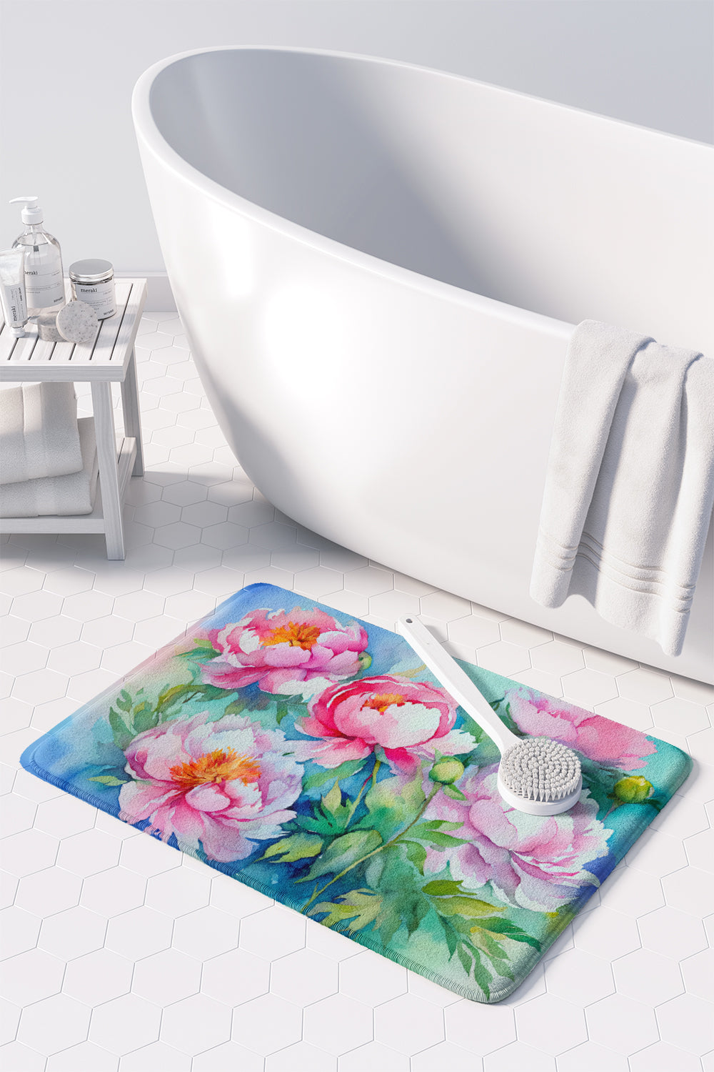 Peonies in Watercolor Memory Foam Kitchen Mat