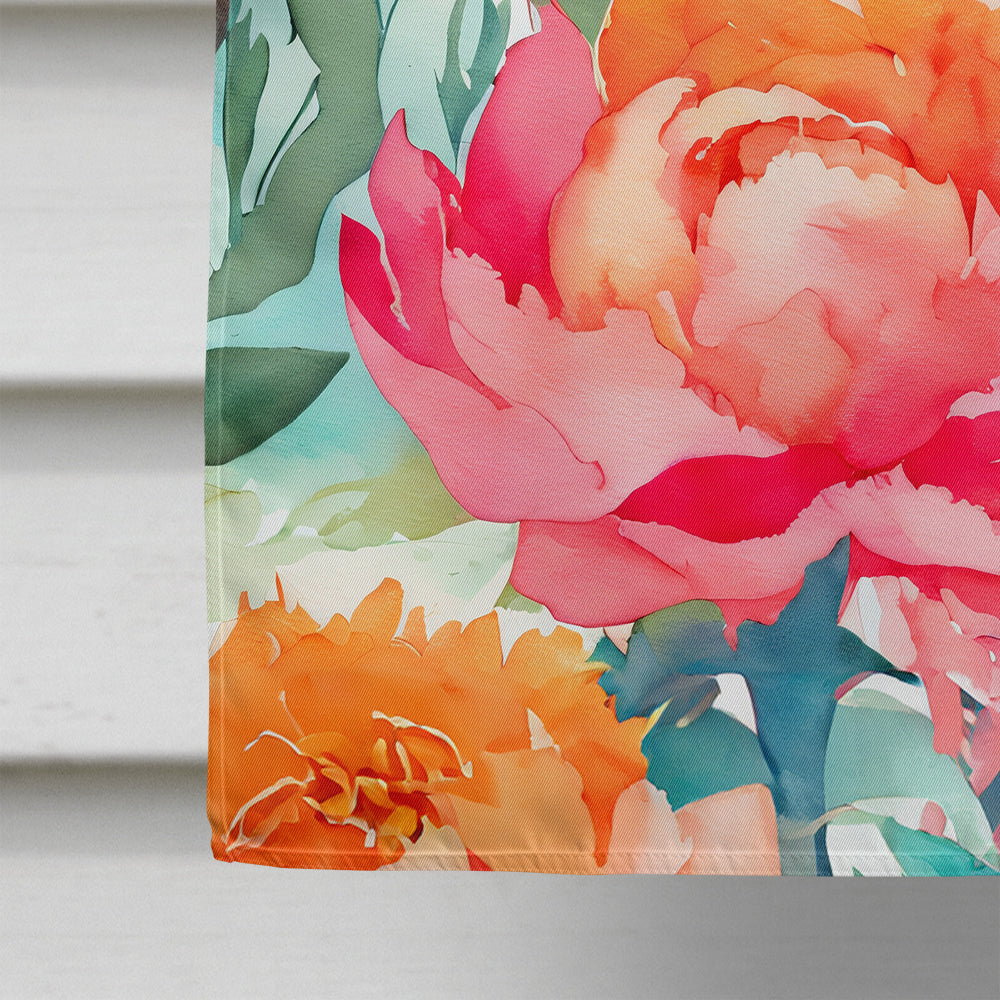 Peonies in Watercolor House Flag