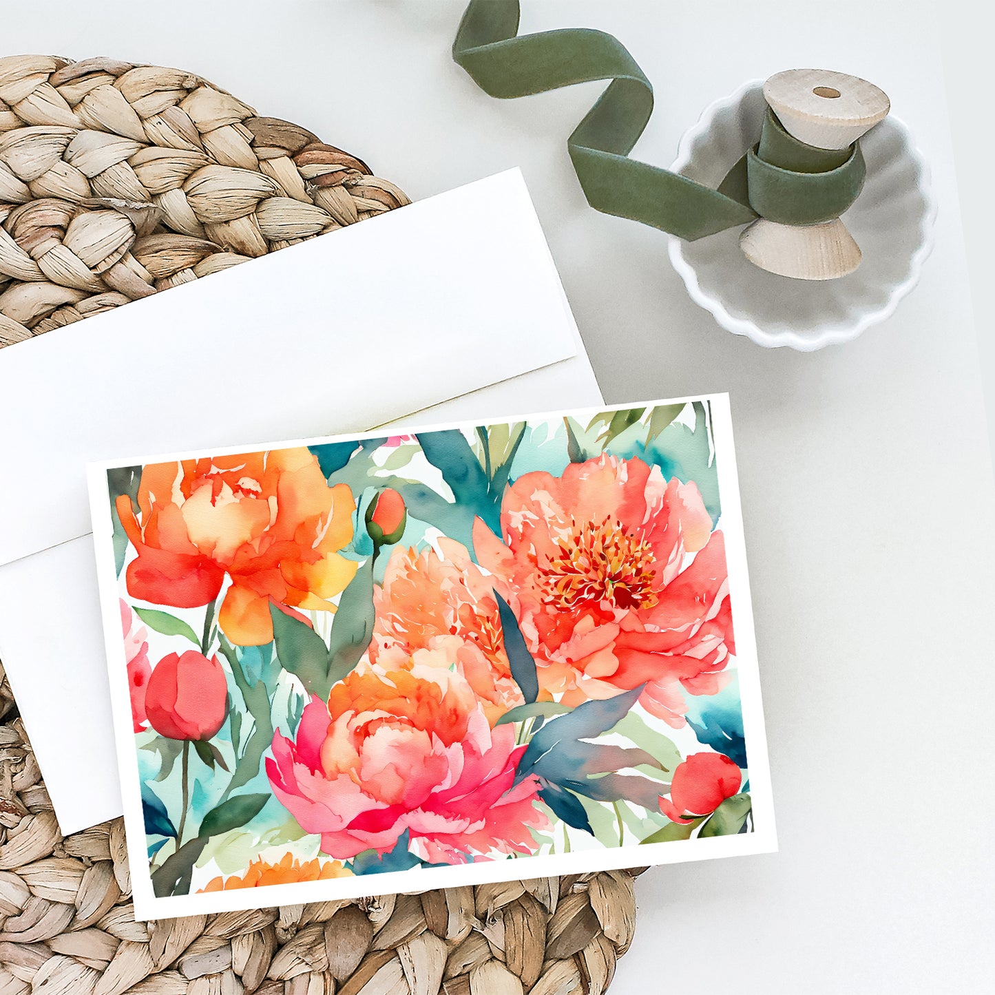 Peonies in Watercolor Greeting Cards Pack of 8