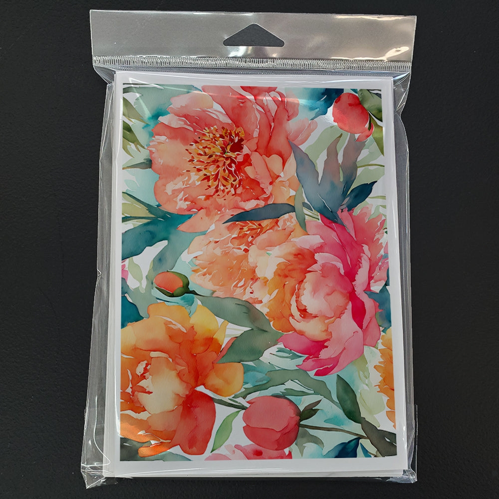Peonies in Watercolor Greeting Cards Pack of 8