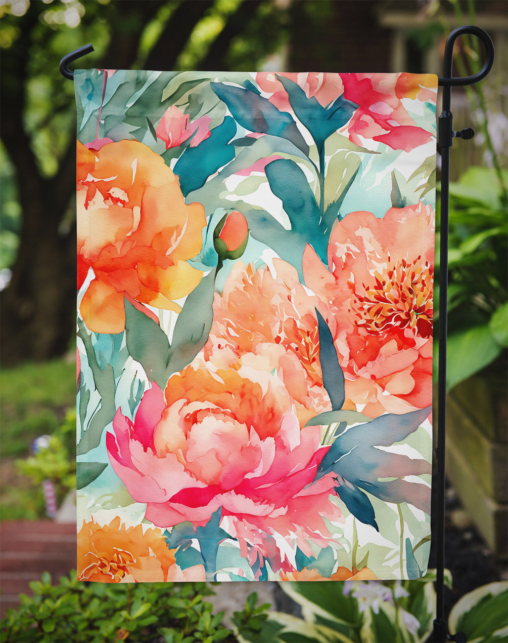 Peonies in Watercolor Garden Flag