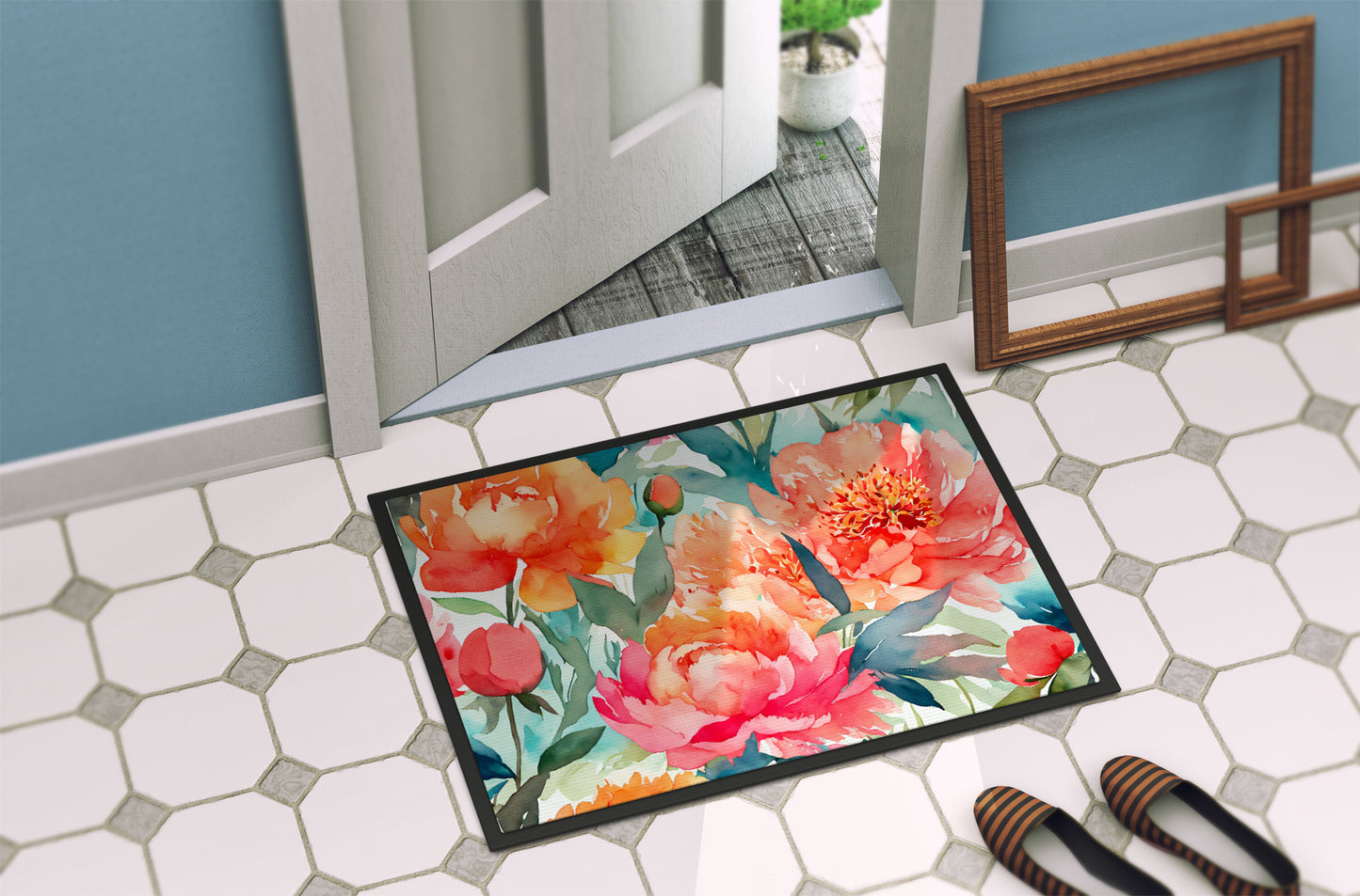 Peonies in Watercolor Doormat