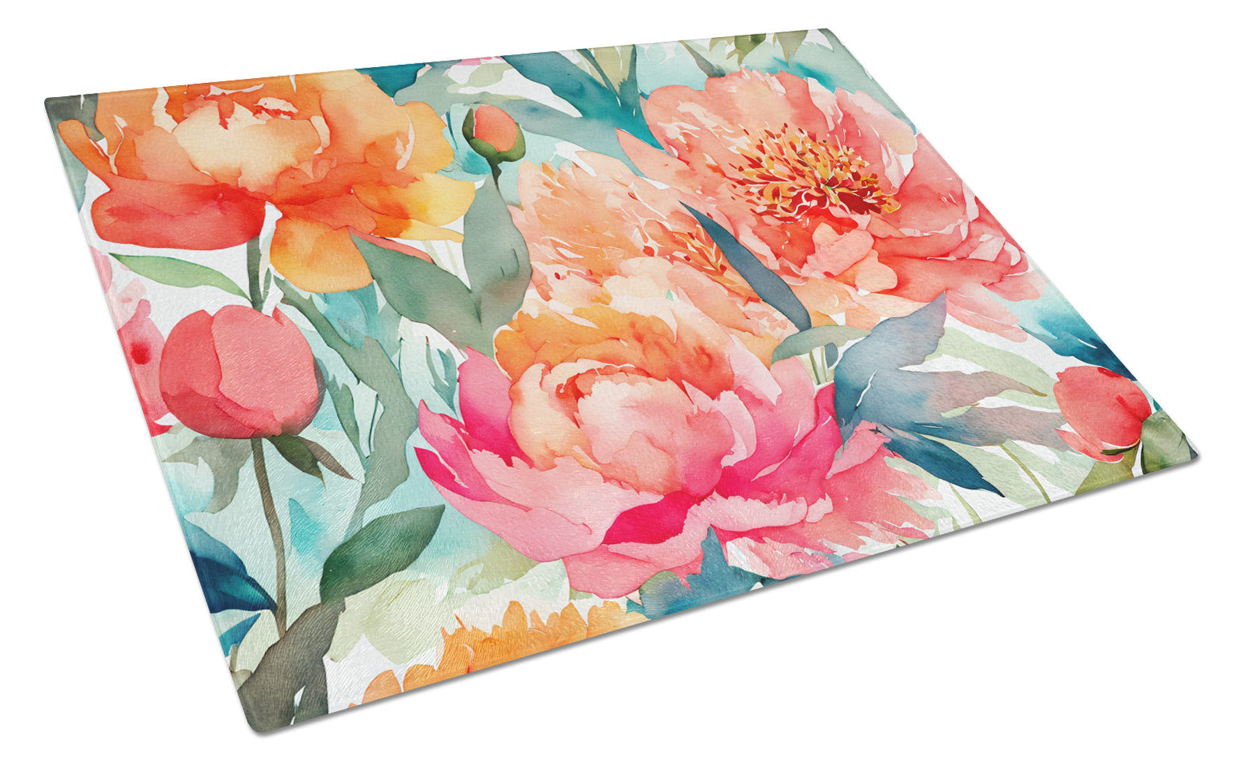 Buy this Peonies in Watercolor Glass Cutting Board