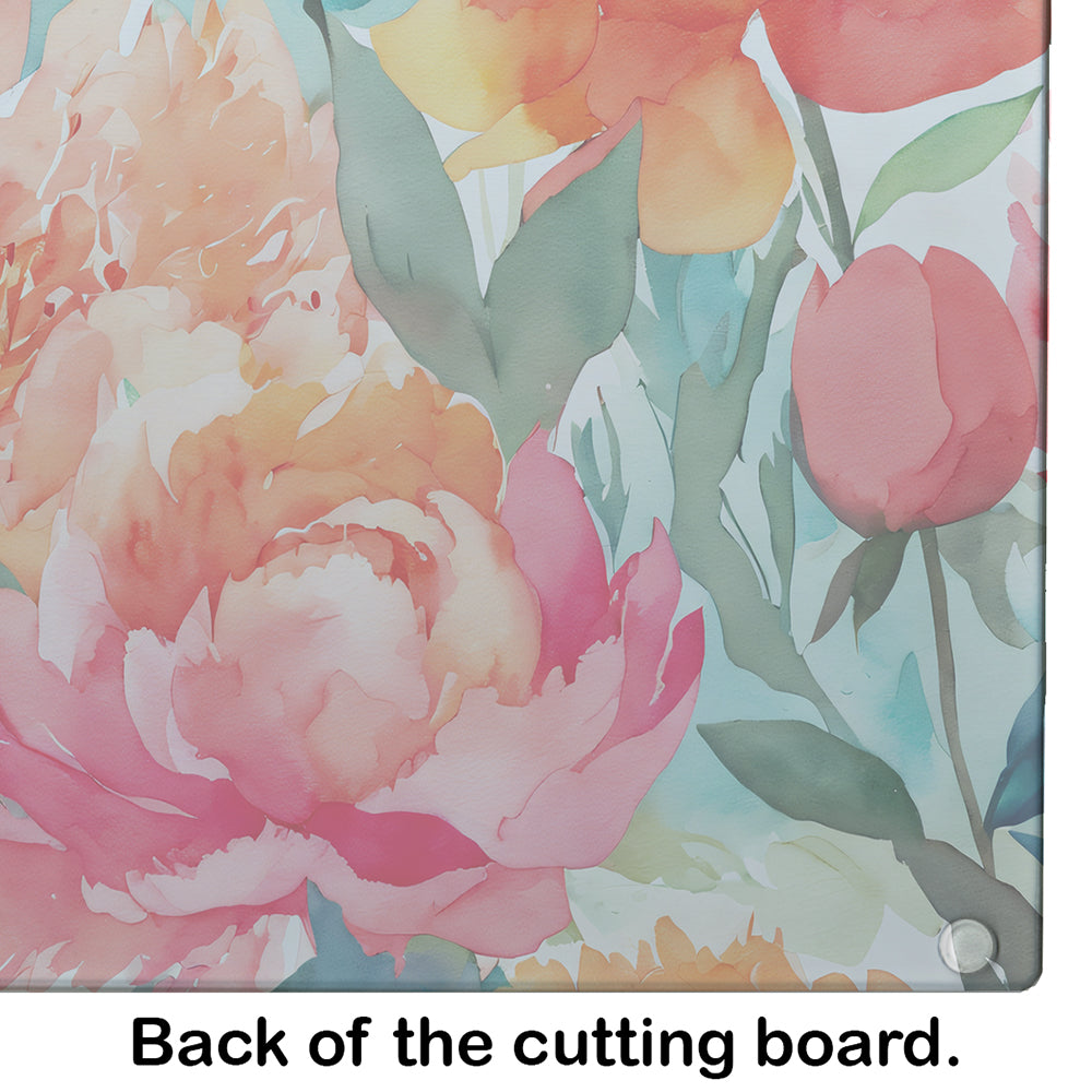 Peonies in Watercolor Glass Cutting Board