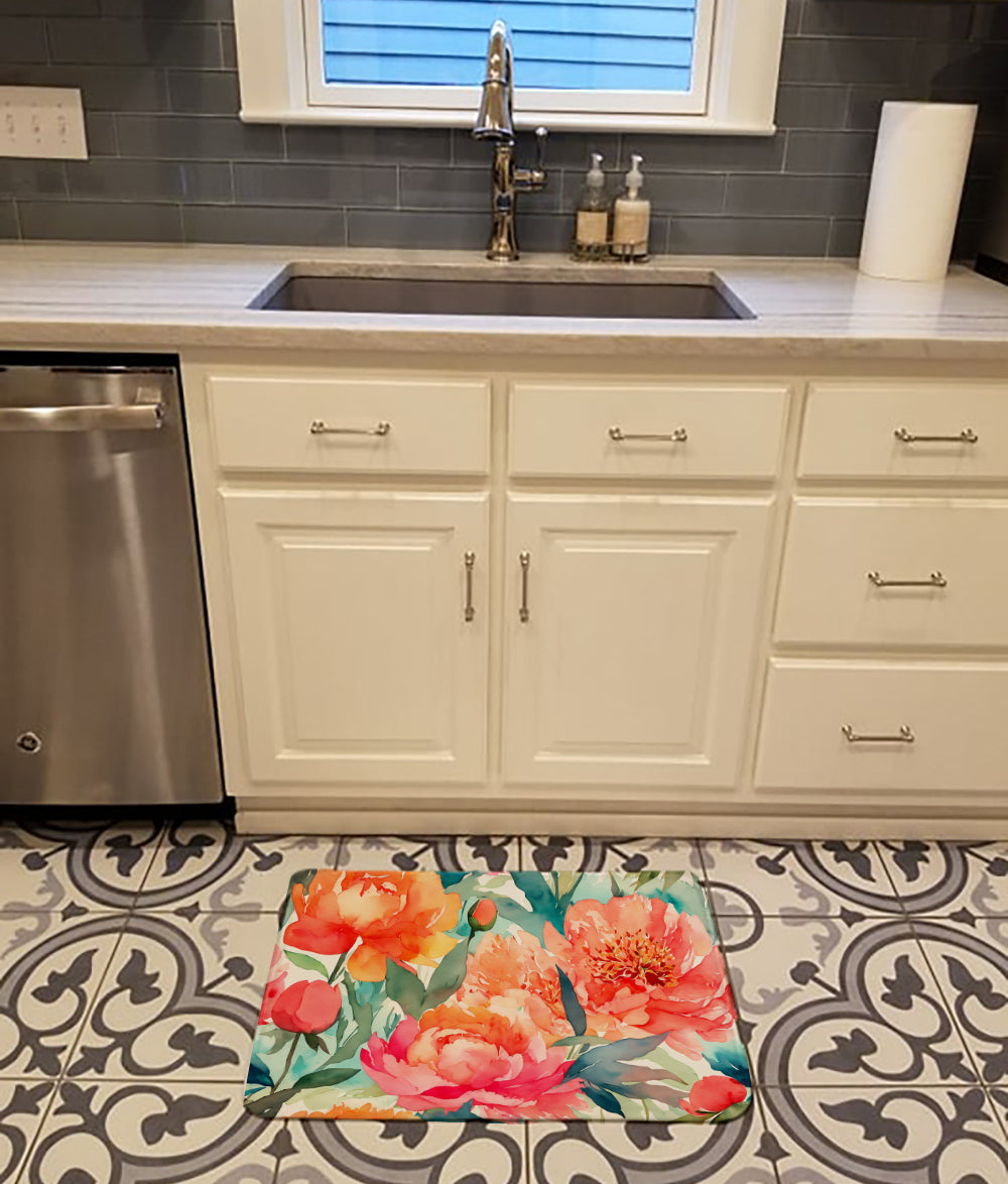 Peonies in Watercolor Memory Foam Kitchen Mat