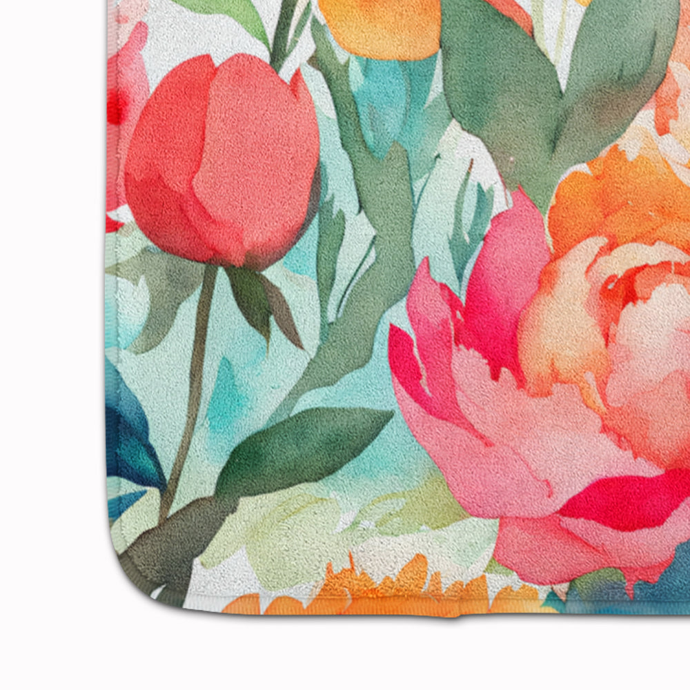 Peonies in Watercolor Memory Foam Kitchen Mat