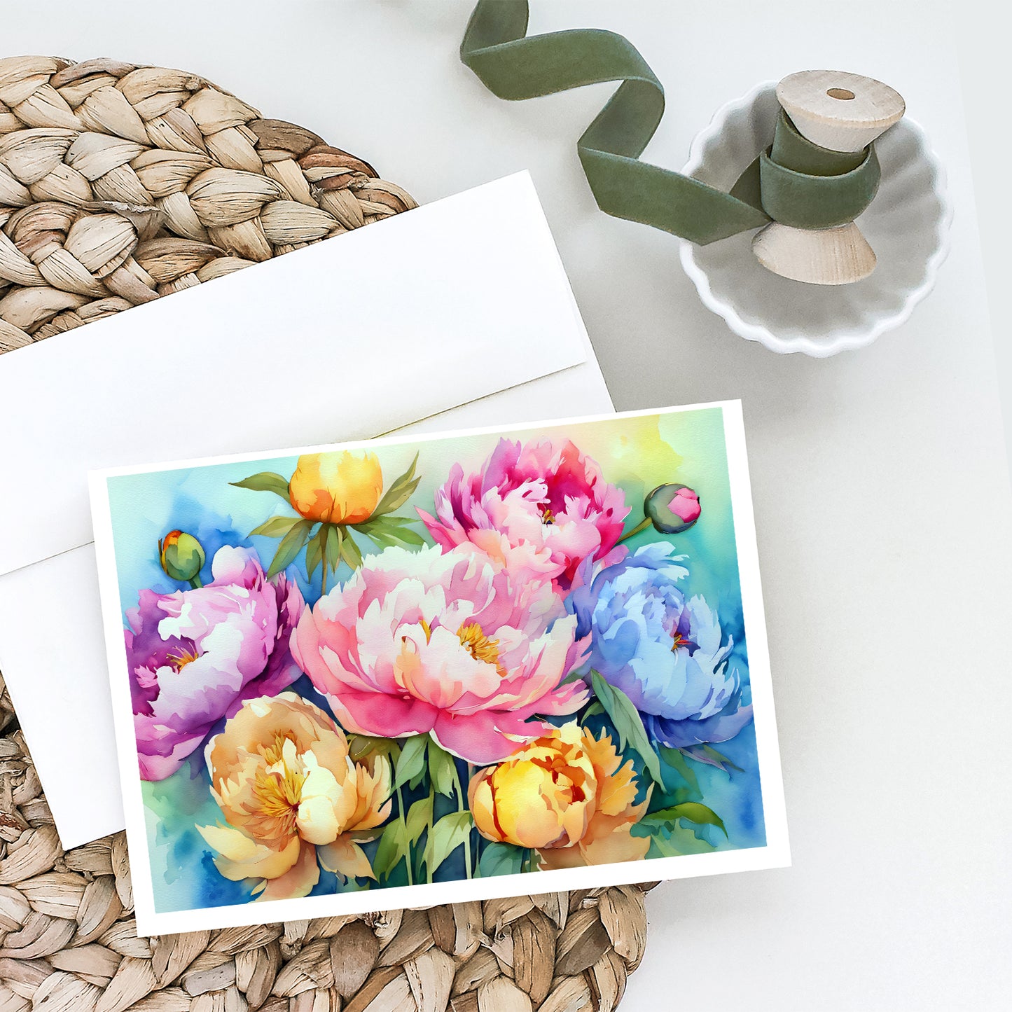 Peonies in Watercolor Greeting Cards Pack of 8