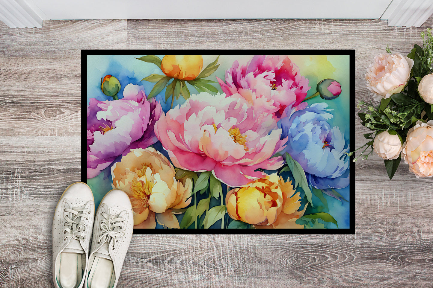 Peonies in Watercolor Doormat