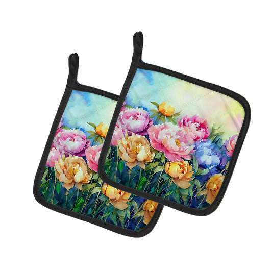 Buy this Peonies in Watercolor Pair of Pot Holders