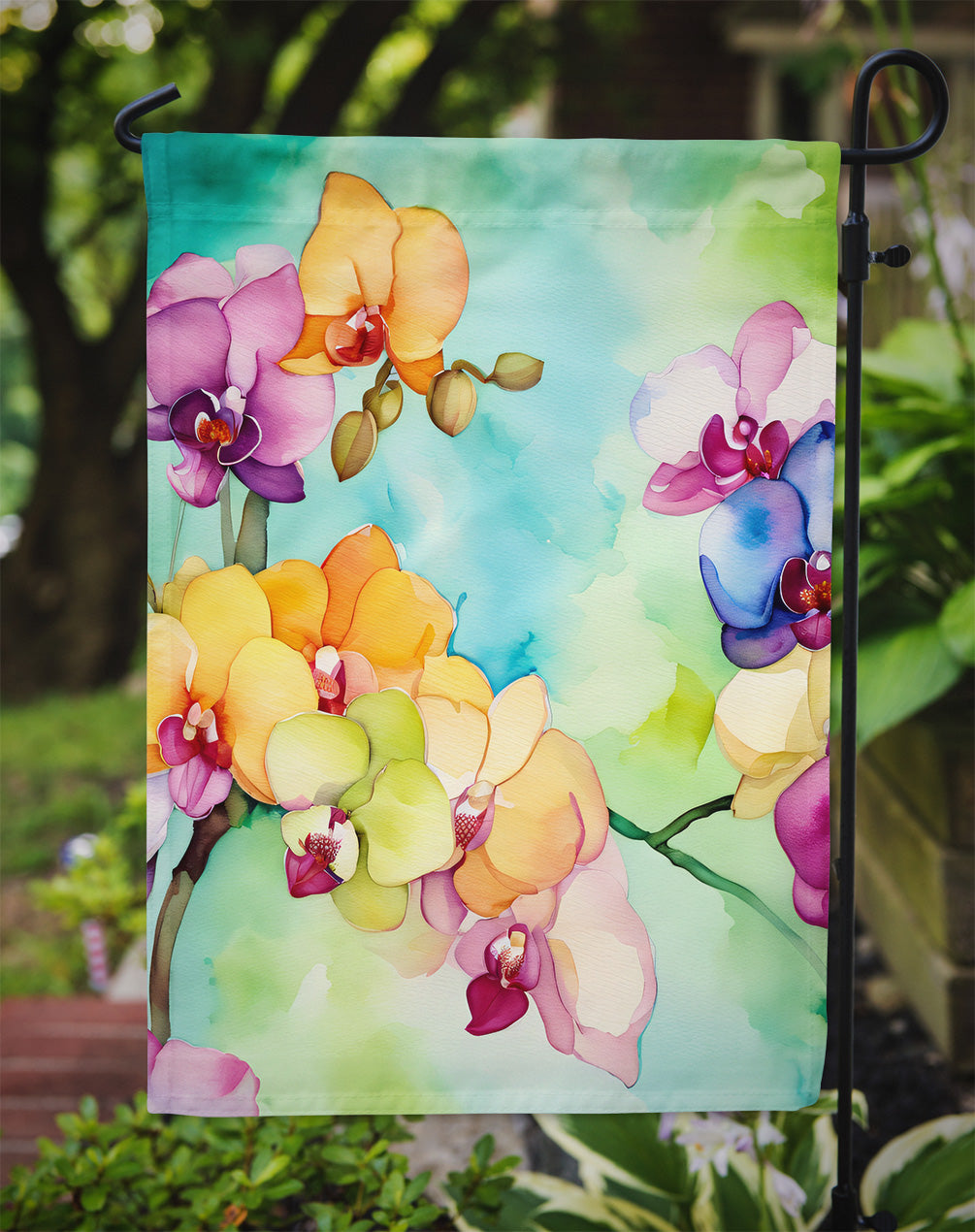 Orchids in Watercolor Garden Flag