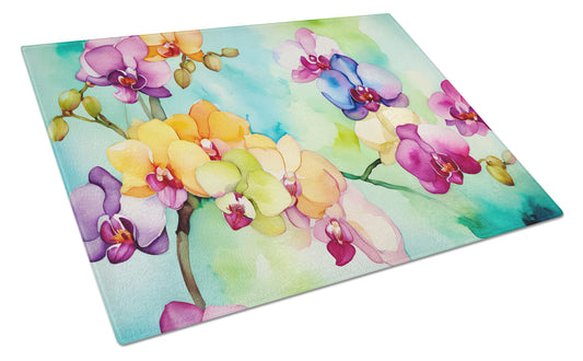 Buy this Orchids in Watercolor Glass Cutting Board