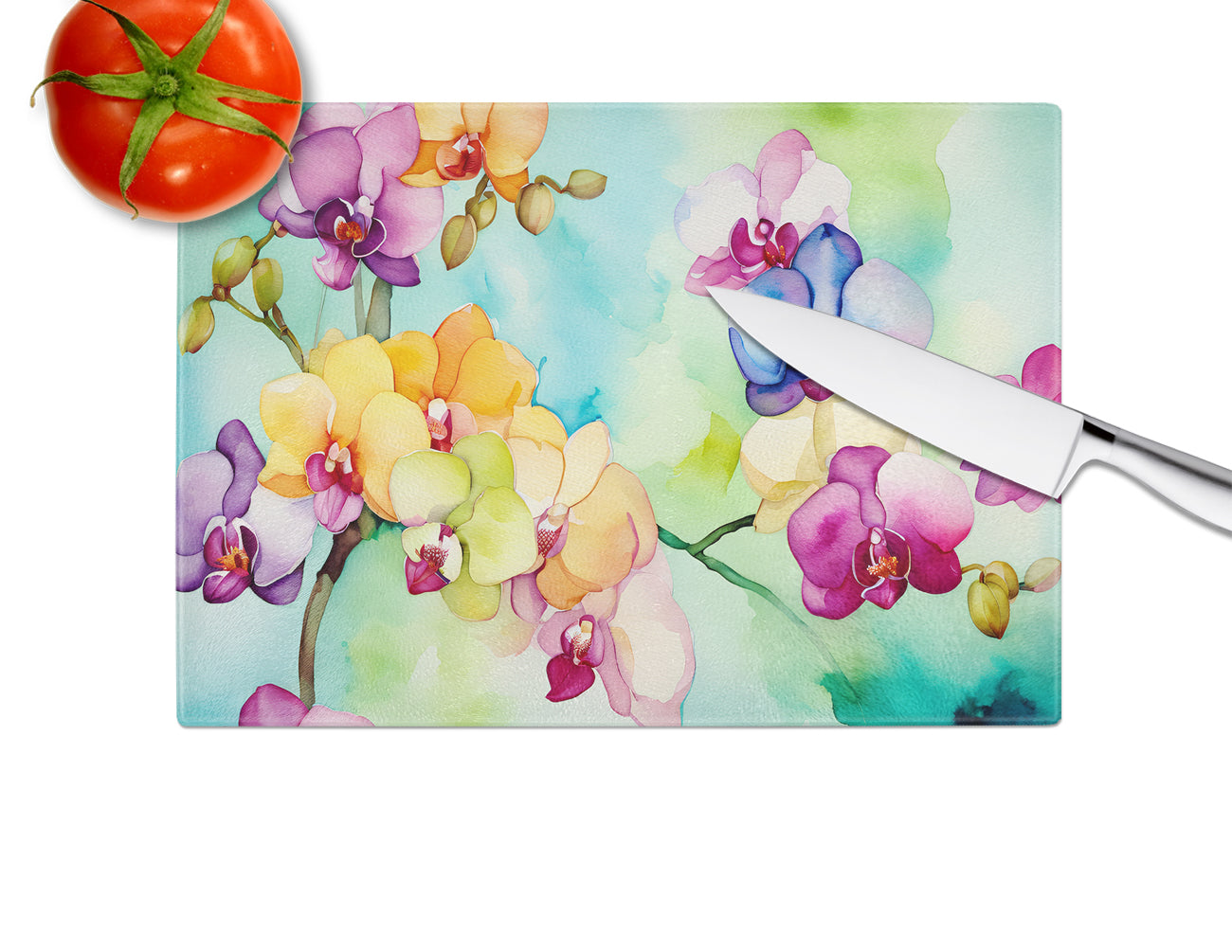 Orchids in Watercolor Glass Cutting Board