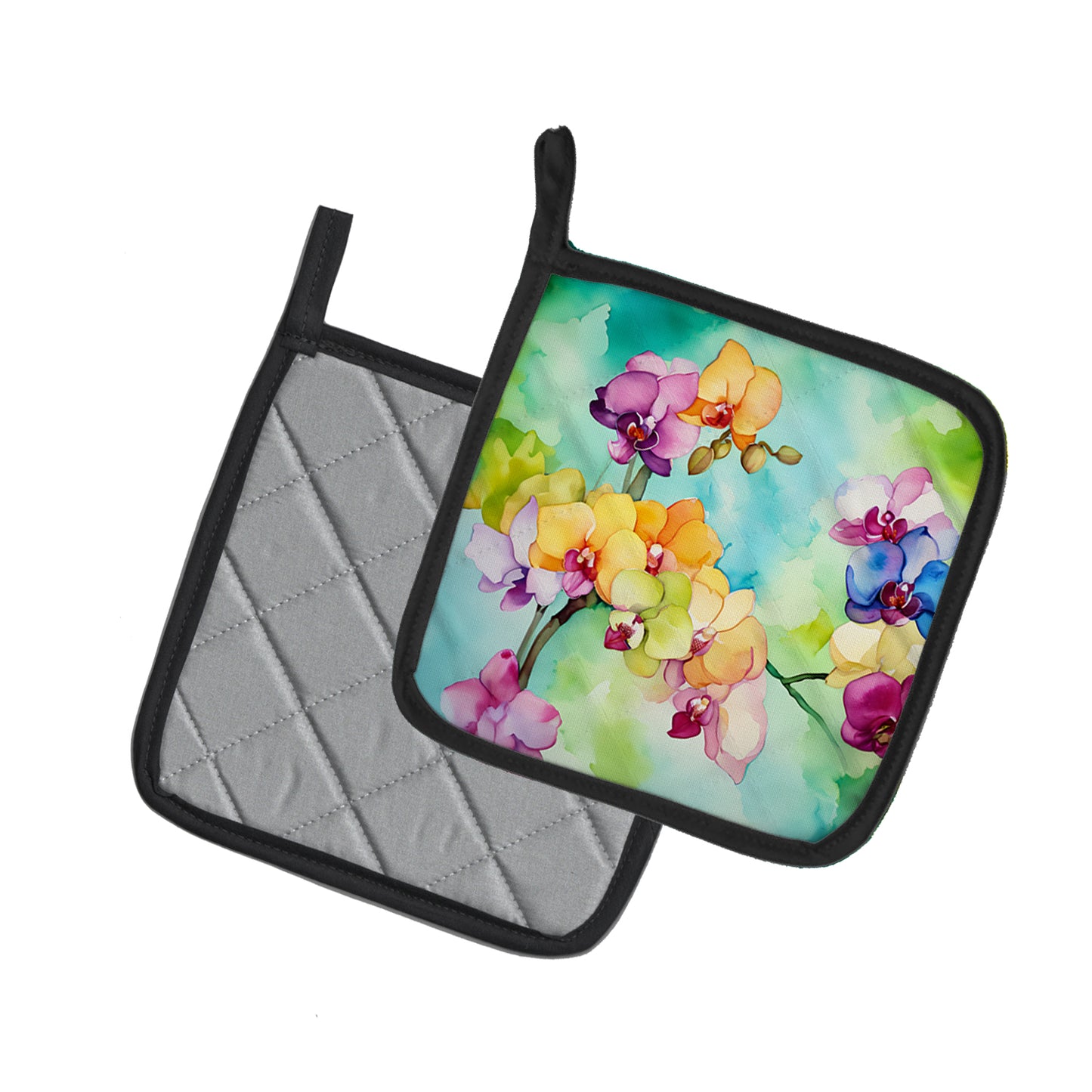 Orchids in Watercolor Pair of Pot Holders