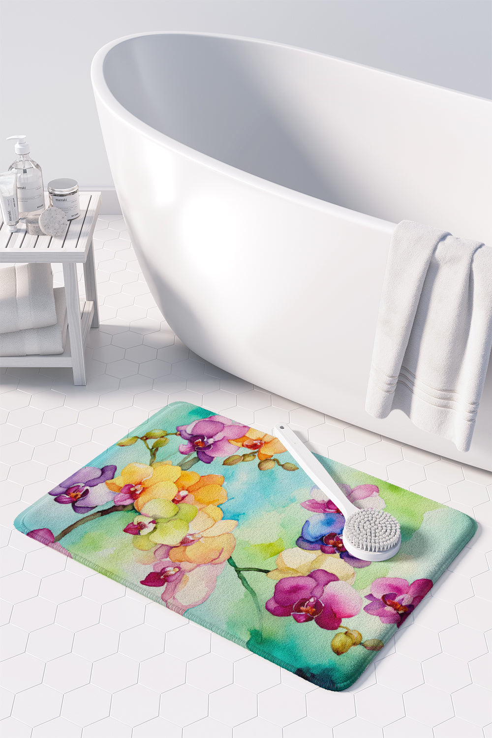 Orchids in Watercolor Memory Foam Kitchen Mat