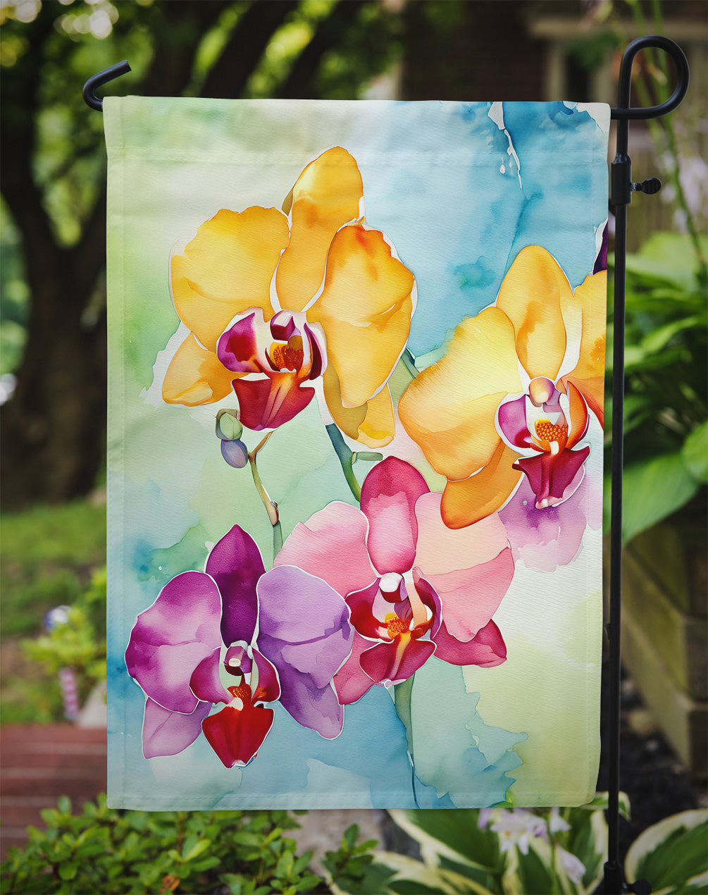 Orchids in Watercolor Garden Flag