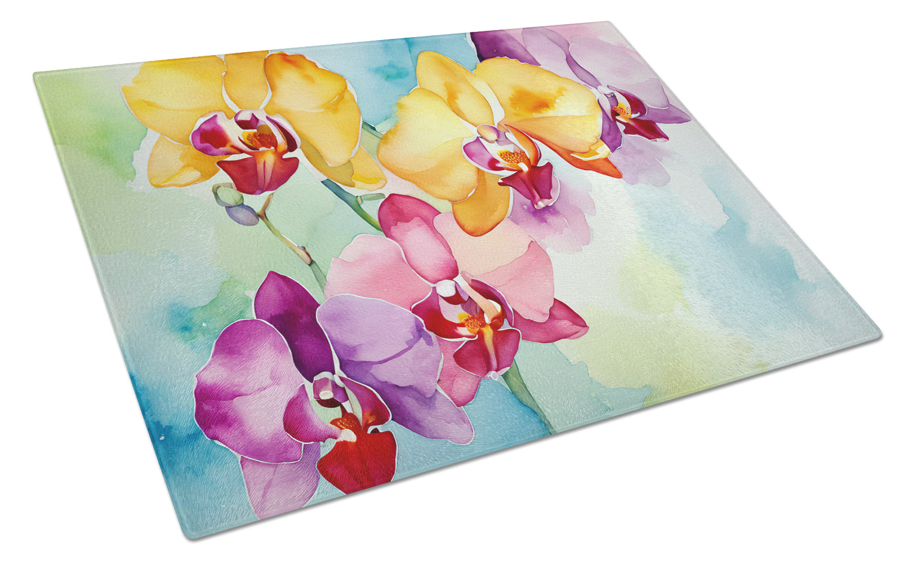 Buy this Orchids in Watercolor Glass Cutting Board