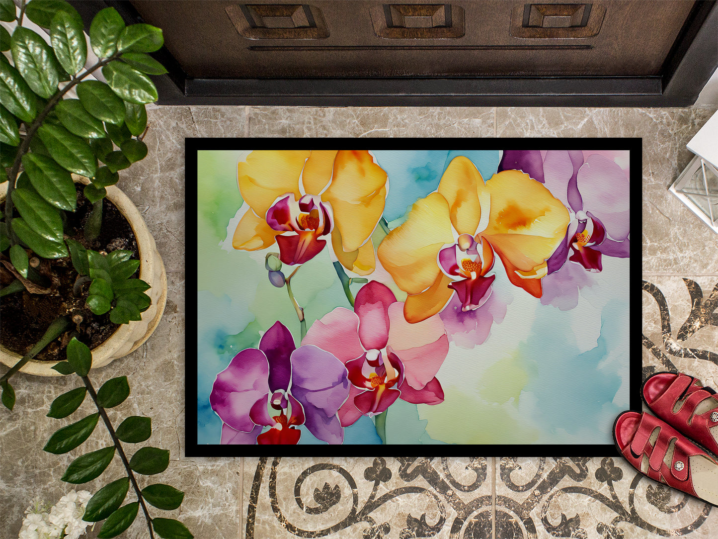 Orchids in Watercolor Doormat