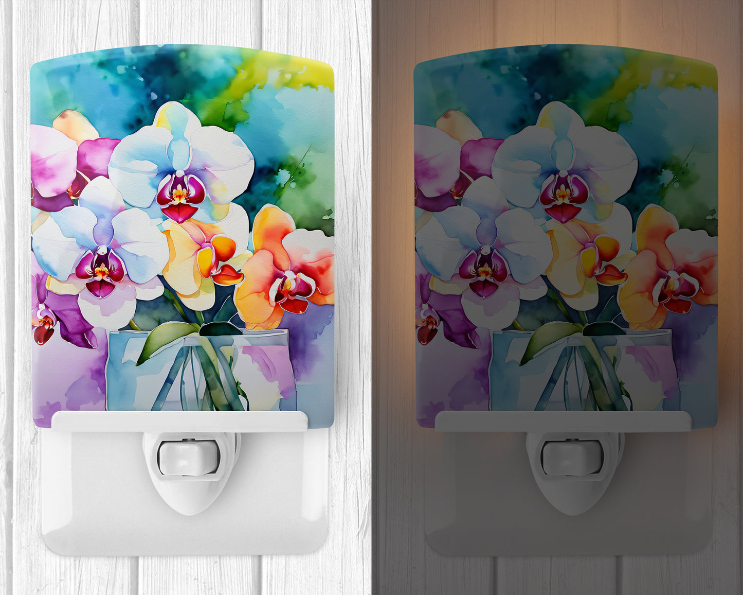 Orchids in Watercolor Ceramic Night Light