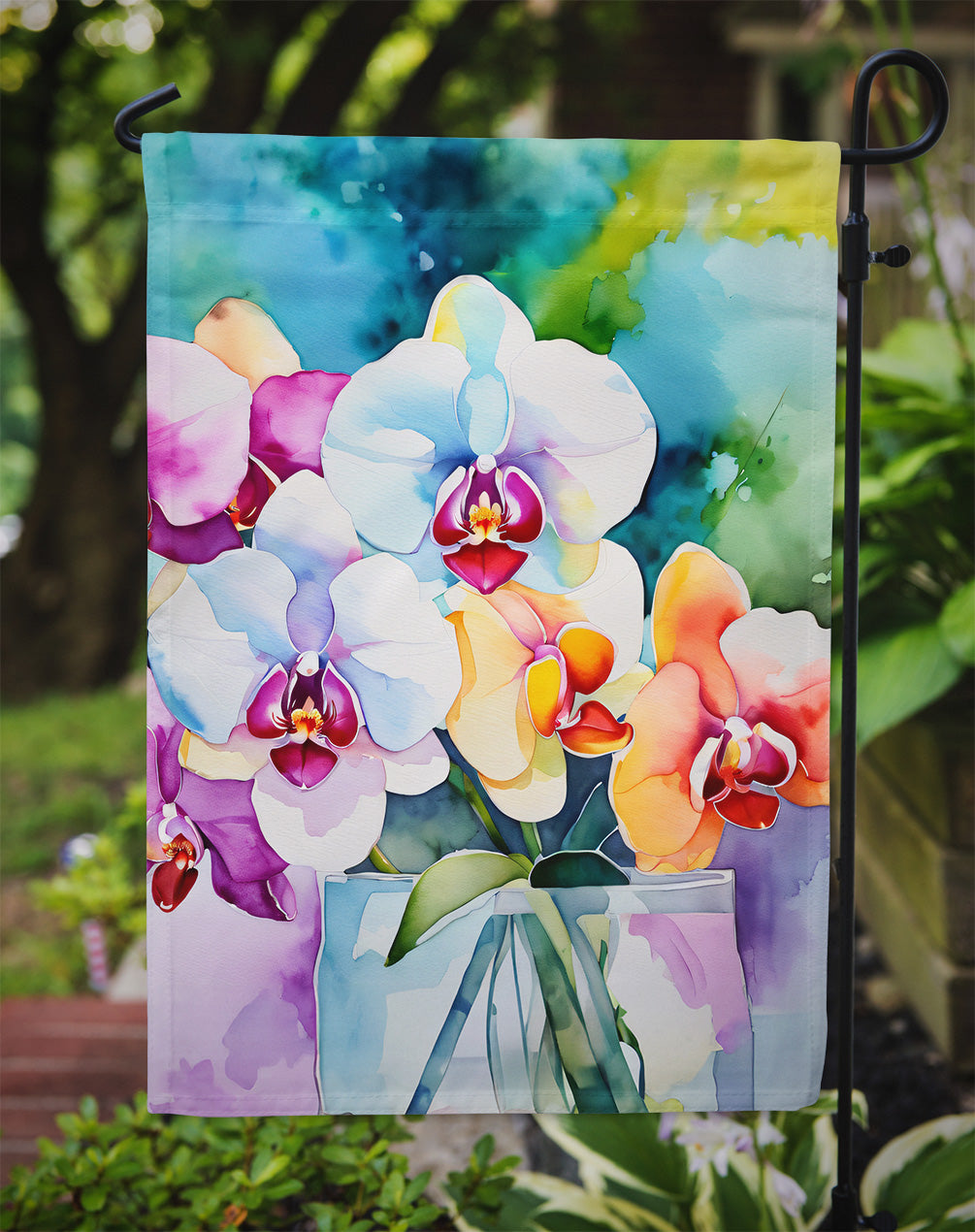 Orchids in Watercolor Garden Flag