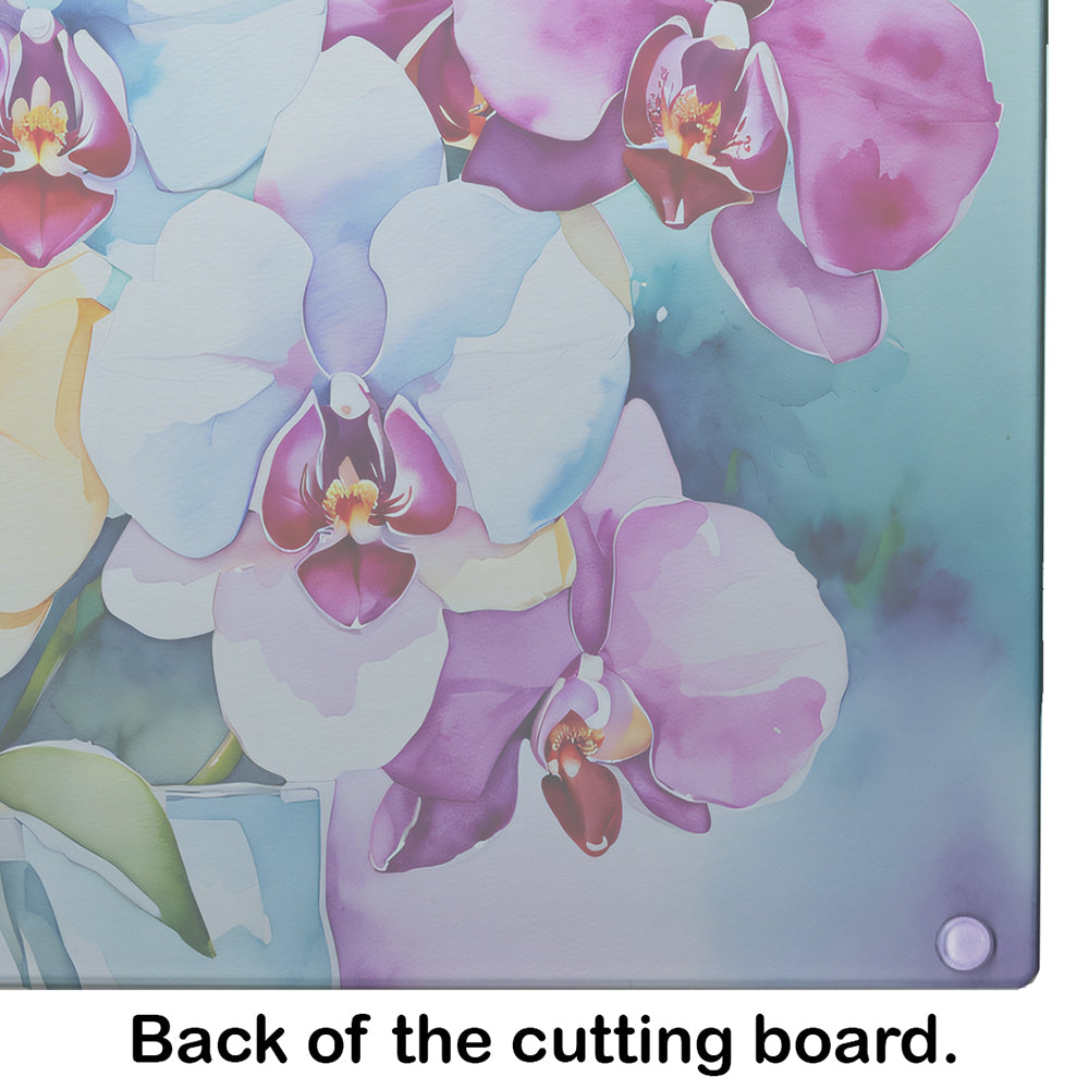 Orchids in Watercolor Glass Cutting Board