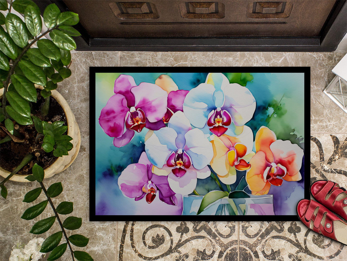 Orchids in Watercolor Doormat