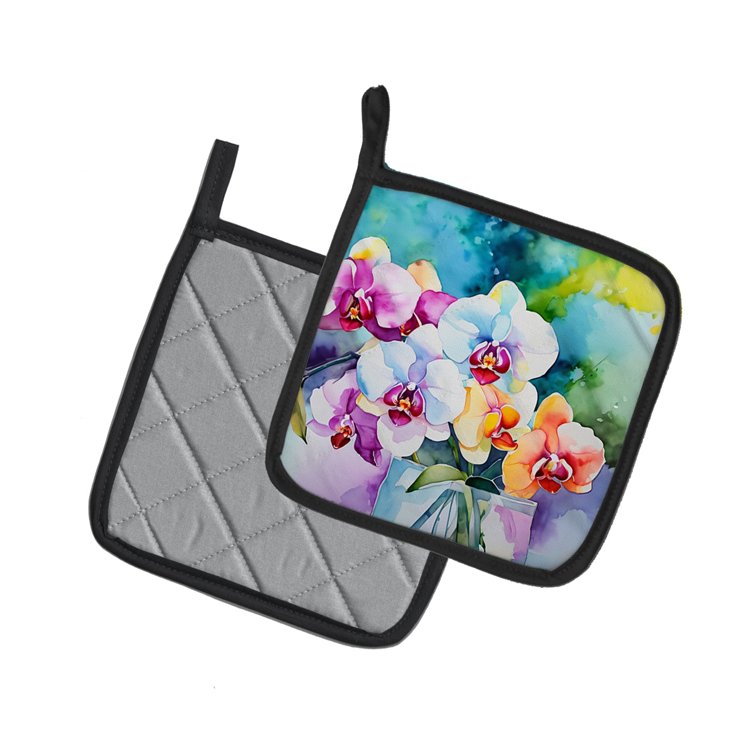 Orchids in Watercolor Pair of Pot Holders