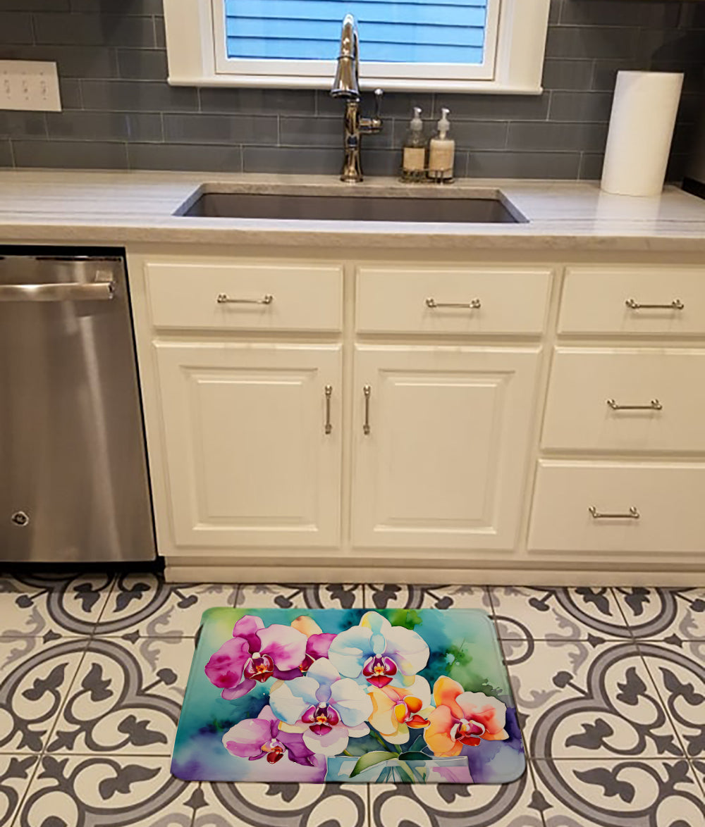 Orchids in Watercolor Memory Foam Kitchen Mat